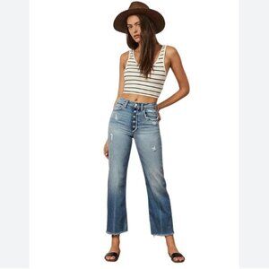 BOYISH MIKEY HIGH RISE BUTTON FLY RAW CROPPED LEG JEANS - 26